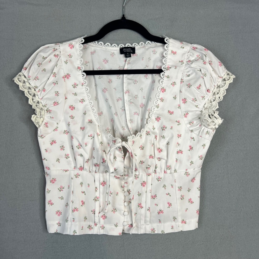Beverly and Beck Floral Corset Top Size S Lace Trim Coquette Soft Girl Fairycore